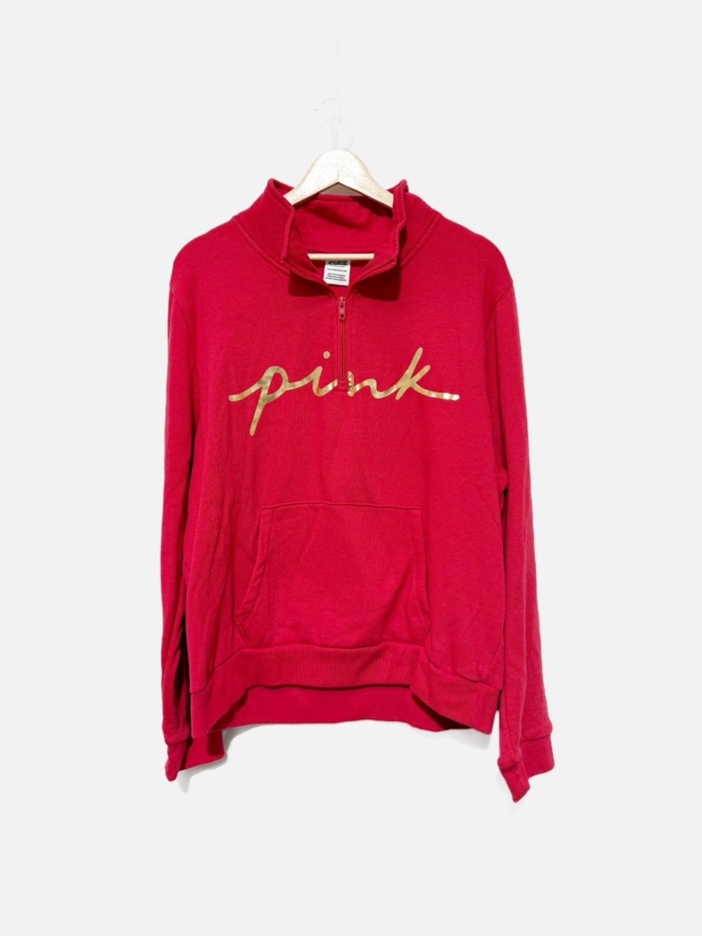 PINK Victoria's Secret Quarter Zip Sweatshirt Graphic Pocket Red Plus Size XXL